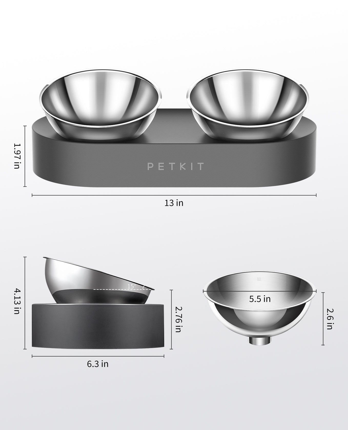 FRESH NANO- 15° ADJUSTABLE FEEDING STAINLESS STEEL DOUBLE BOWL