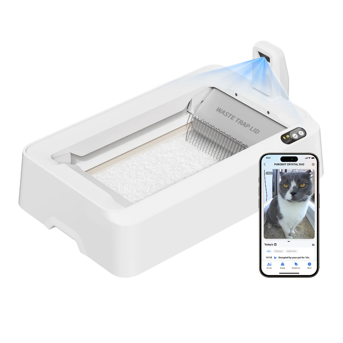 Purobot Crystal Duo Automatic Cat Litter Box with Camera