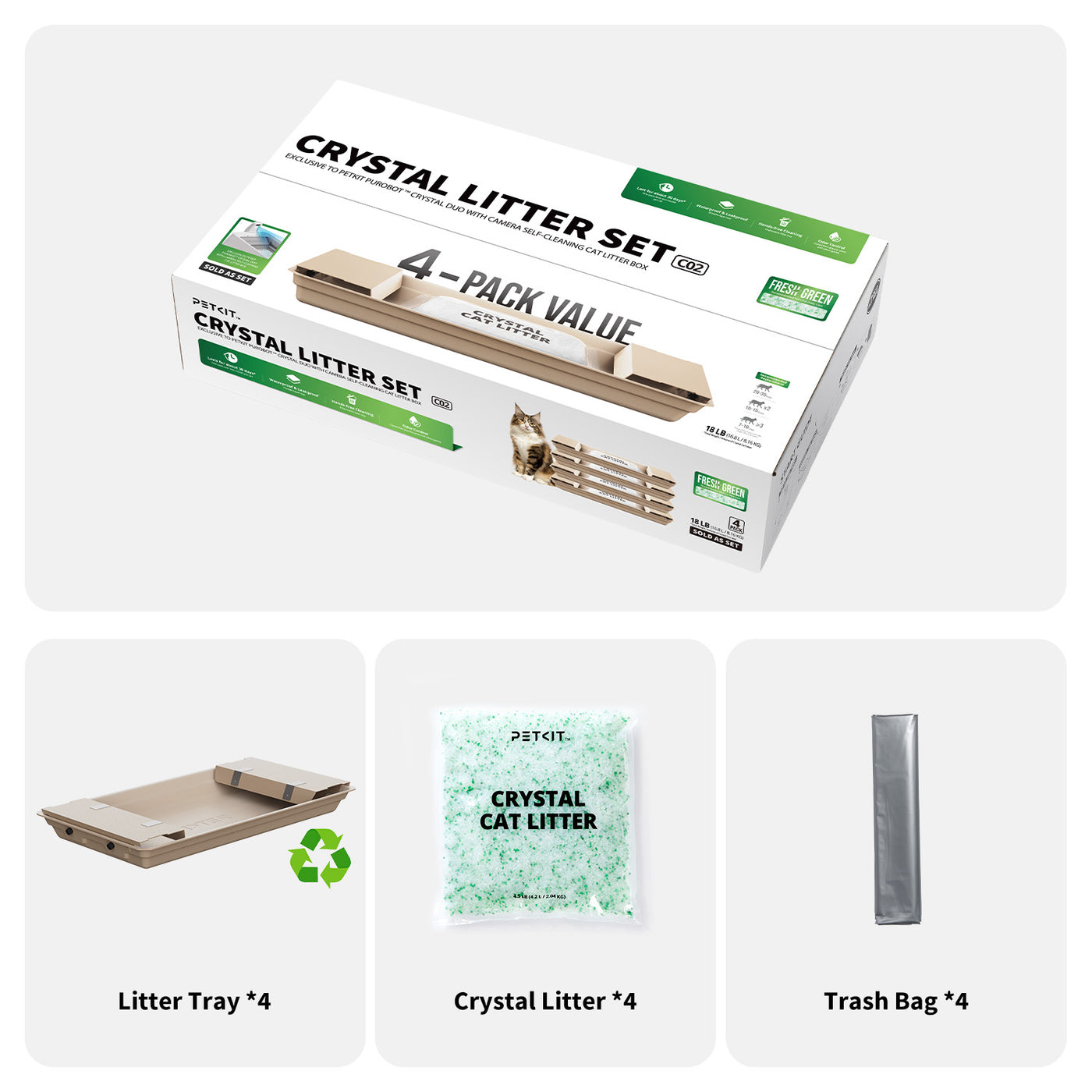 PETKIT Crystal Litter Set (Fresh Green) - 4 Pack