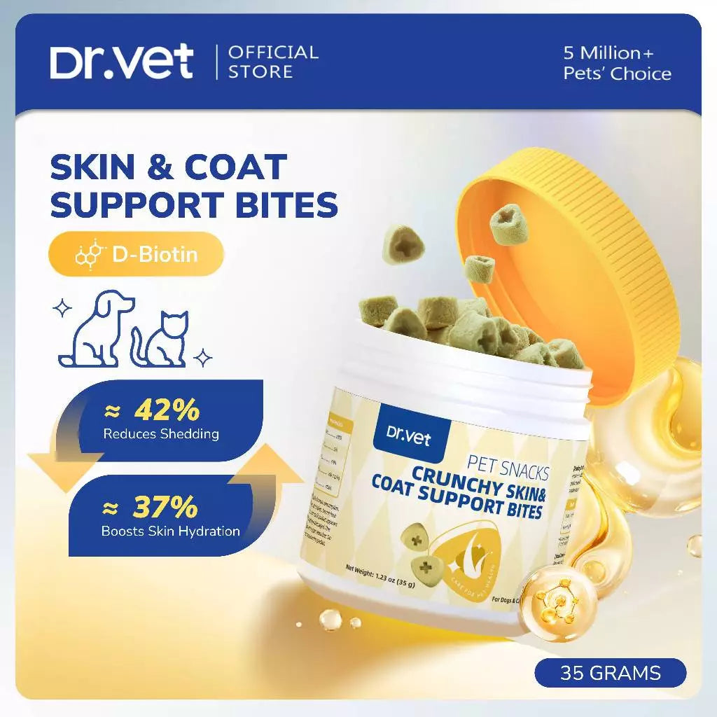 Dr.Vet Crunchy Health Bites Freeze Dried Pet Treats for Cats & Dogs | Skin & Coat | 35g
